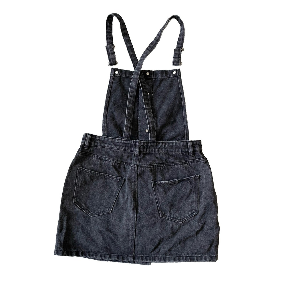 Pacsun Black Denim Overall Mini Dress Button Front Adjustable Straps Size Small - Picture 2 of 8